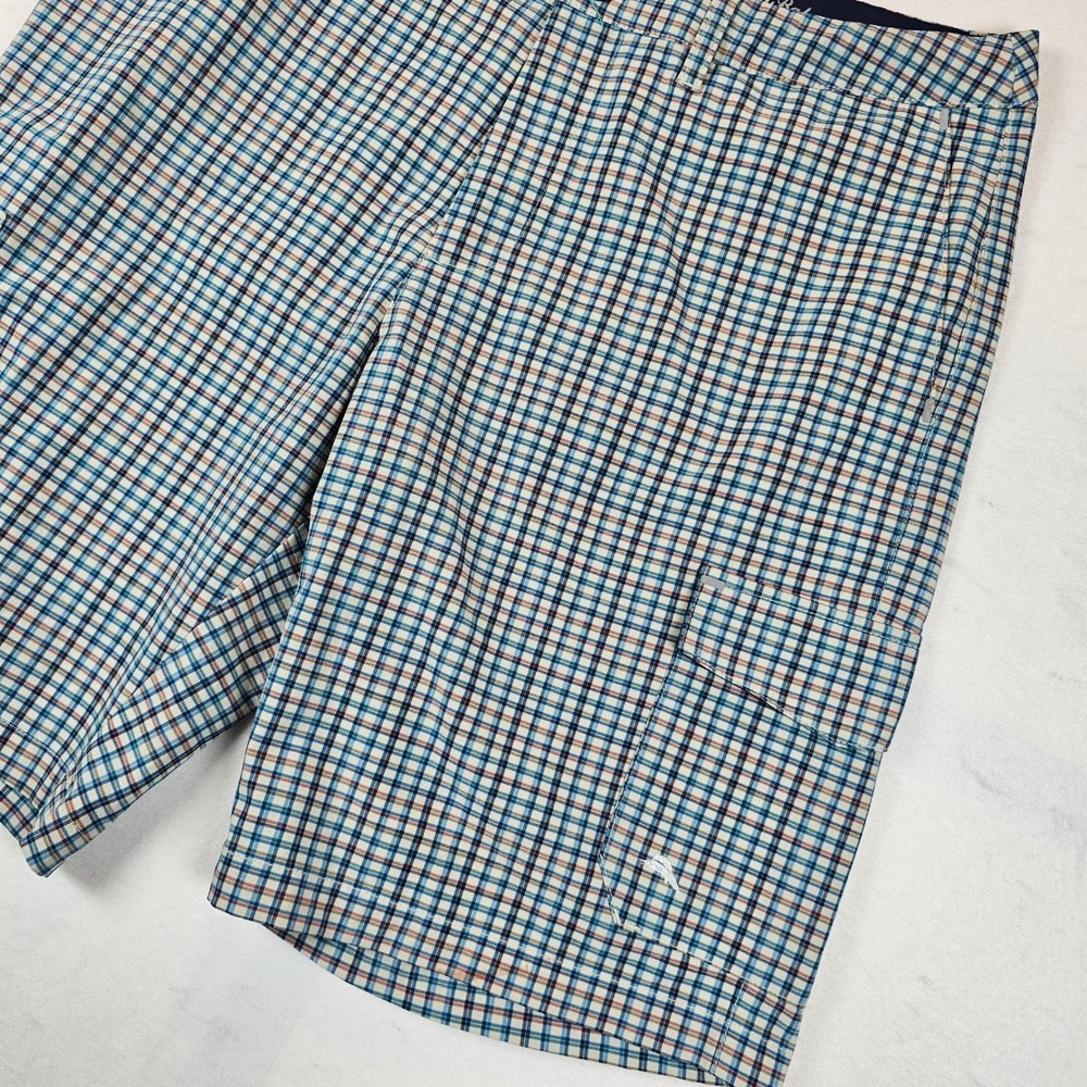 Tommy Bahama Mens 34 Blue Plaid Hybrid Cargo Shorts Swim Trunks Board Shorts